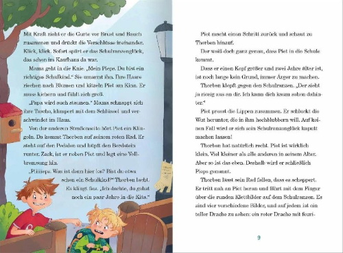 Buchcover und Innenansicht für das Buch: Die Wackelzahn-Bande kommt in die Schule (Die Wackelzahn-Bande 1)