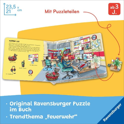 Buchcover und Innenansicht für das Buch: Ravensburger® Puzzle-Buch: Feuerwehr