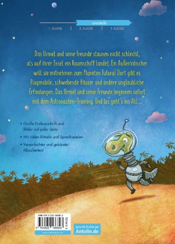 Buchcover und Innenansicht für das Buch: Kleine Lesehelden: Urmel fliegt ins All