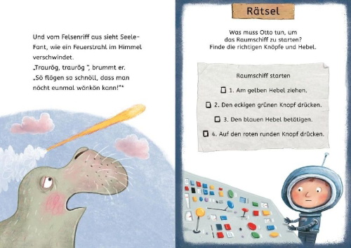 Buchcover und Innenansicht für das Buch: Kleine Lesehelden: Urmel fliegt ins All
