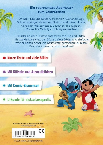 Buchcover und Innenansicht für das Buch: Disney Lilo & Stitch: Auf die Plätze, fertig, Stitch! - Erstlesebuch zum Lesenlernen