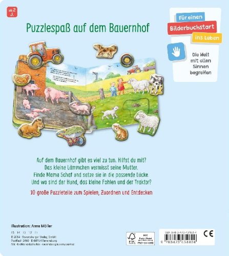 Buchcover und Innenansicht für das Buch: Mein großes Puzzle-Spielbuch Bauernhof