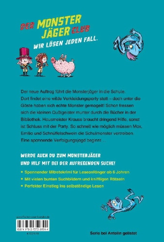 Buchcover und Innenansicht für das Buch: Der Monsterjäger-Club 3 - Gruselparty in der Monsterschule