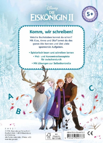 Buchcover und Innenansicht für das Buch: Disney Die Eiskönigin 2 - Mein Vorschulblock: Lesen und Schreiben