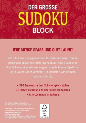 Buchcover und Innenansicht für das Buch: Der große Sudoku Block Band 12