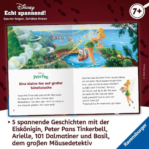 Buchcover und Innenansicht für das Buch: Disney - Echt spannend! Spuren folgen, Schätze finden - zum Lesenlernen
