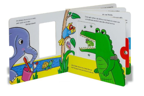 Buchcover und Innenansicht für das Buch: Auch Krokodile wollen Zähneputzen