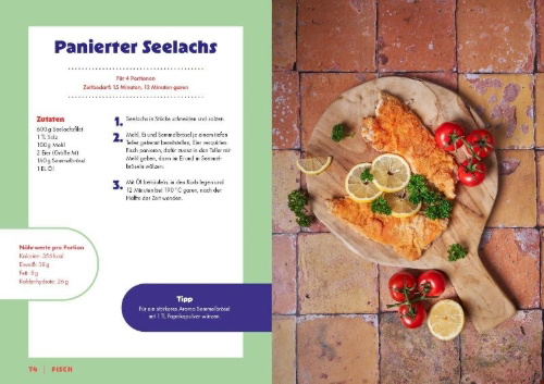 Buchcover und Innenansicht für das Buch: Das Airfryer-Kochbuch für Männer