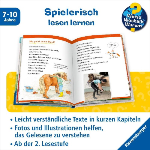 Buchcover und Innenansicht für das Buch: Wieso? Weshalb? Warum? Erstleser, Band 6: Pferde