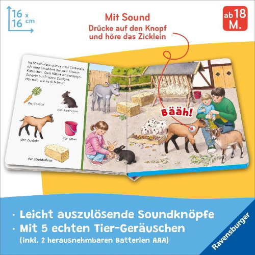 Buchcover und Innenansicht für das Buch: Hör mal hin - Sachen suchen, Sachen hören: Tierkinder