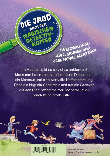 Buchcover und Innenansicht für das Buch: Die Jagd nach dem magischen Detektivkoffer, Band 5 - Goldraub im Museum