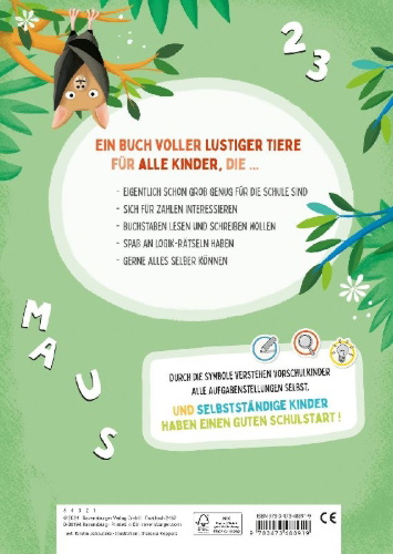 Buchcover und Innenansicht für das Buch: Mein großes Vorschulbuch: Buchstaben Zahlen Konzentration