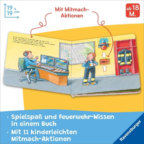 Buchcover und Innenansicht für das Buch: Tatütata! Fahr mit! Mein Feuerwehr-Mitmachbuch