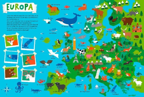 Buchcover und Innenansicht für das Buch: Mein kunterbunter Tieratlas