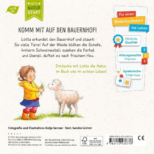 Buchcover und Innenansicht für das Buch: Lotta entdeckt die Welt: Auf dem Bauernhof