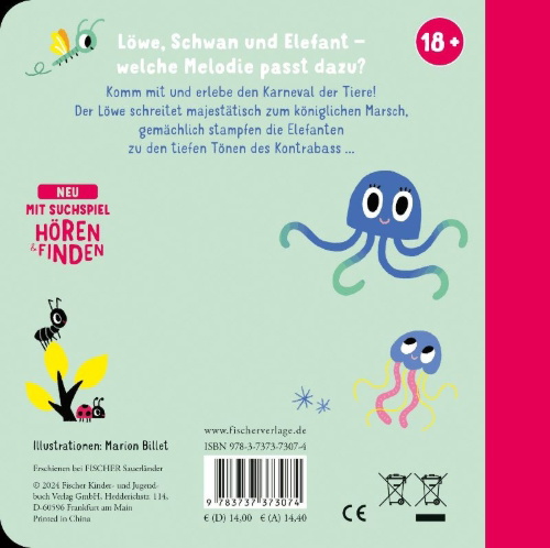 Buchcover und Innenansicht für das Buch: Mes petits imagiers sonores. Le carnaval des animaux