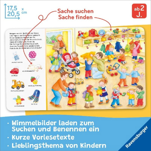 Buchcover und Innenansicht für das Buch: Sachen suchen: Im Kindergarten
