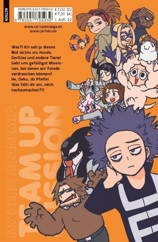 Buchcover und Innenansicht für das Buch: Boku no Hero Academia: Team Up Mission
