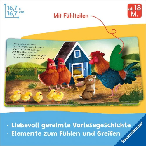 Buchcover und Innenansicht für das Buch: Mein erstes Vorlese-Fühlbuch: Bist du ein Hase?