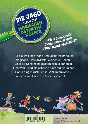 Buchcover und Innenansicht für das Buch: Die Jagd nach dem magischen Detektivkoffer, Band 2 - Vorsicht, Ganoven!