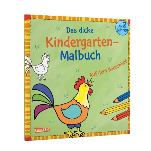 Buchcover und Innenansicht für das Buch: Ausmalbilder für Kita-Kinder: Das dicke Kindergarten-Malbuch: Auf dem Bauernhof