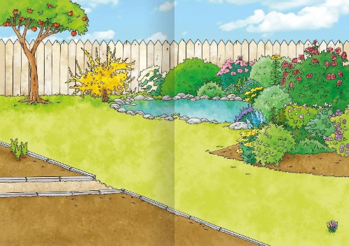 Buchcover und Innenansicht für das Buch: Mein Garten-Stickerheft